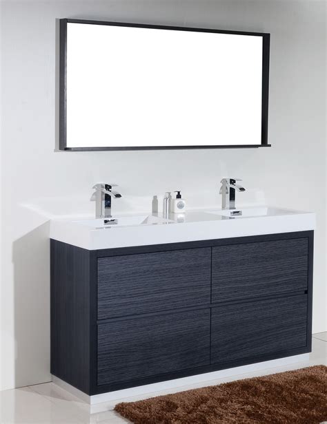 It features sloping basin walls and a polished interior and exterior. Bliss 60" Double Sink Gray Oak Free Standing Modern ...