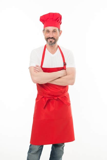 Premium Photo Keeping Arms Crossed With Confidence Bearded Mature Man In Chef Hat And Apron