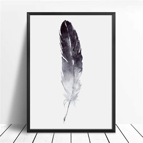 Watercolor Black Feather Canvas Art Print Poster Wall Pictures Home