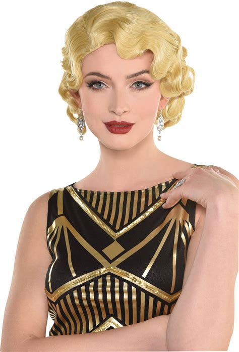 1920s finger wave short hair wig blonde one size wearable costume accessory for halloween