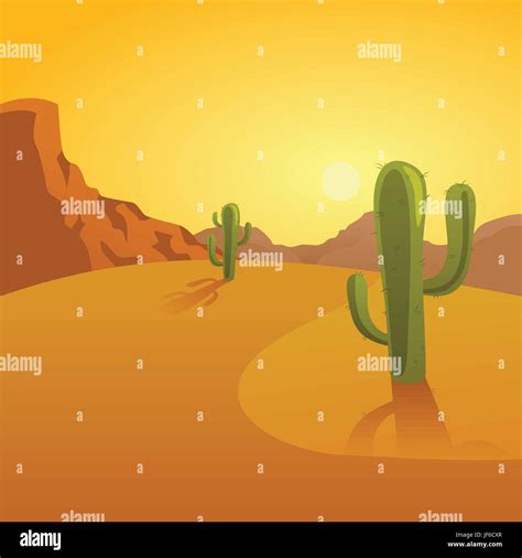 Comic Desert Wasteland Sunset Cactus Wild West Cartoon Backdrop