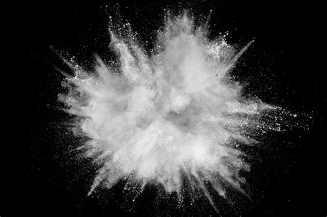 Bizarre Forms Of White Powder Explosion Cloud Against Black