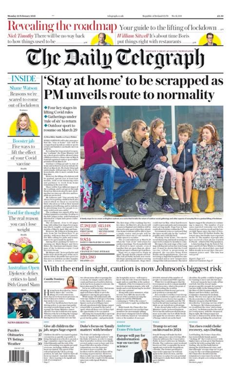 Daily Telegraph Front Page 22nd Of February 2021 Tomorrows Papers Today