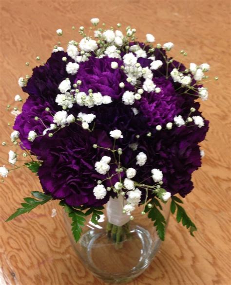 Deep Purple Carnations With Baby S Breath Lavender Wedding Centerpieces Simple Wedding Flowers