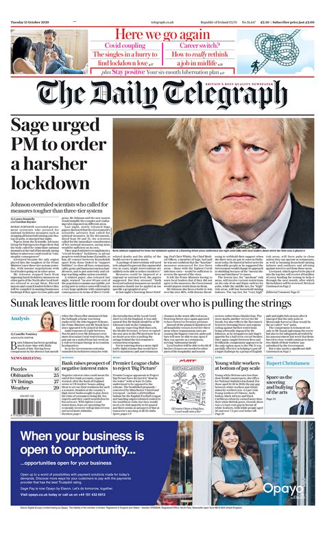 Daily Telegraph Front Page 12th Of August 2020 Tomorrow S Papers Today