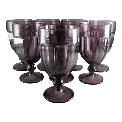 American Libbey Gibraltar Glass Goblets In Purple Violet Amethyst Set Of 8 Chairish