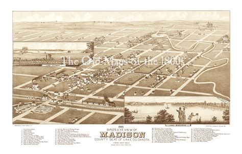 Madison South Dakota In 1883 Birds Eye View Aerial Panorama