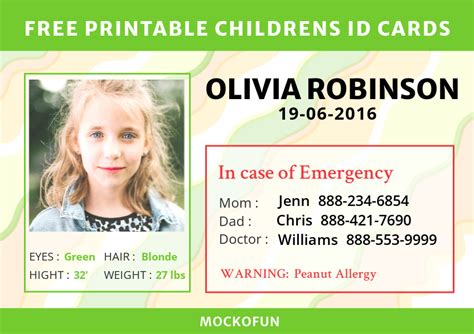 Kids Id Card Template Simple Children Clinic Identity