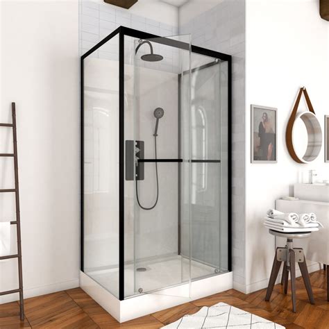 Cabine de douche carrée 110x80x230cm extra blanc et profilé noir mat