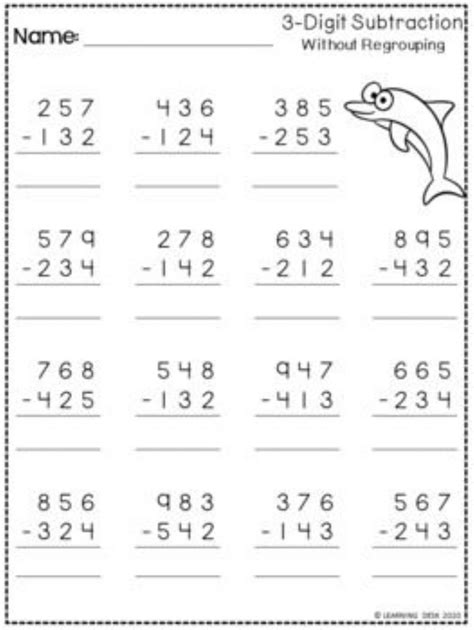 Subtracting Whole Numbers Without Regrouping Worksheets