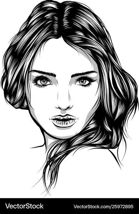 Beautiful Woman Face Hand Drawn Royalty Free Vector Image