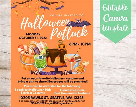 Editable And Printable Cute Halloween Potluck Invitation Flyer Etsy