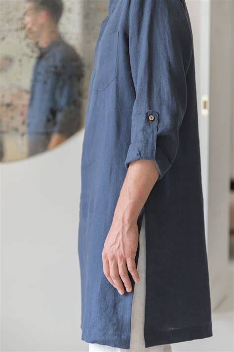 Mens Linen Tunic Long Linen Shirt For Men Natural Linen Etsy Canada