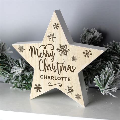 Personalised Merry Christmas Rustic Wooden Star Decoration Love My Ts