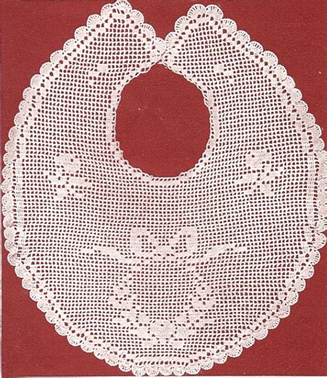 Vintage Antique Crochet Pattern To Make Filet Baby Bib Fancy Roses Bows