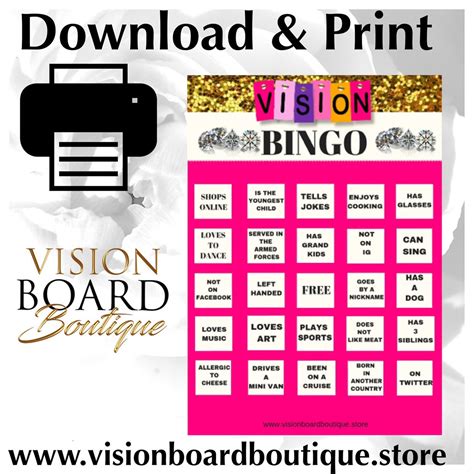 Vision Board Party Bingo Sheet Printable Sheet Bingo Etsy