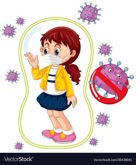 Coronavirus Poster Design With Girl Wearing Mask Vector Image