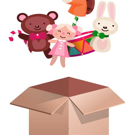 A Box With Some Toys In It And An Image Of Two Teddy Bears On Top