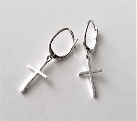 Small Silver Cross Dangle Earrings Solid Sterling Silver Etsy