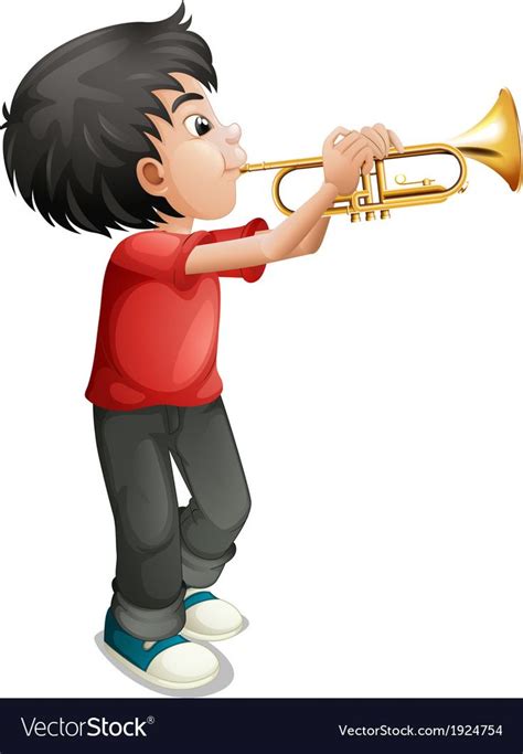 A Boy Playing With His Trombone Royalty Free Vector Image Music