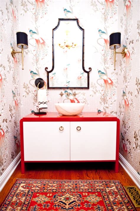 Red Lacquer Vanity Asian Bathroom Natalie Clayman Interior Design