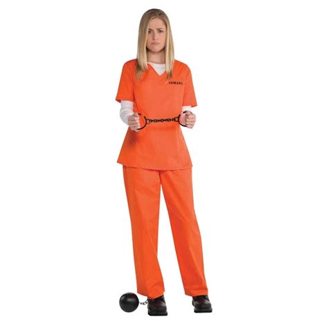 Ladies Orange Inmate Uniform Convict Prisoner New Black Fancy Dress Costume Girl Ebay