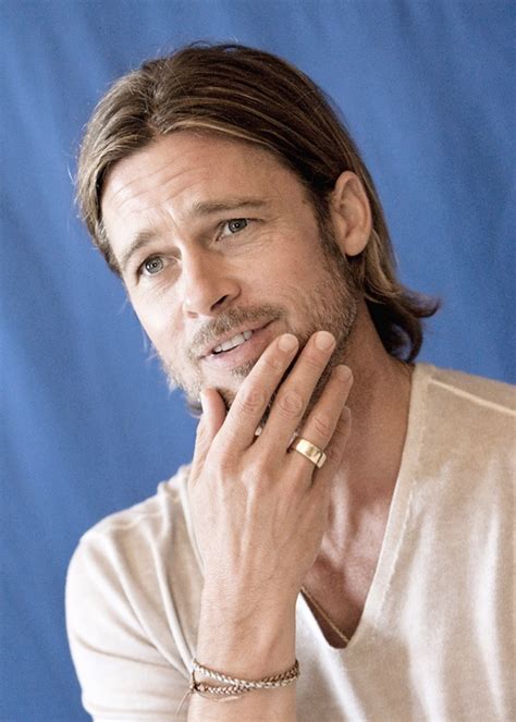 Brad Pitt Male Actor Celeb Hands Fingers Powerful Face Beard Long Hair Style Intense