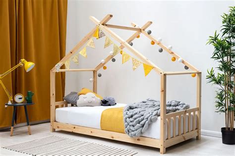 Kids Pine Wooden House Canopy Bed Frame Single Size In 2020 House