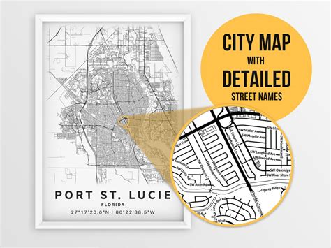 Printable Map Port St Lucie Fl Florida Usa With Street Etsy