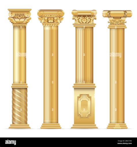 Classic Antique Gold Columns Vector Set Illustration Of Architecture Column Architectural