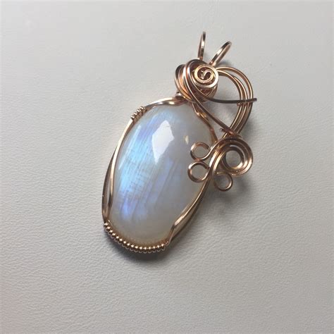 Rainbow Moonstone K Rose Gold Filled Wire Wrapped Pendant Etsy