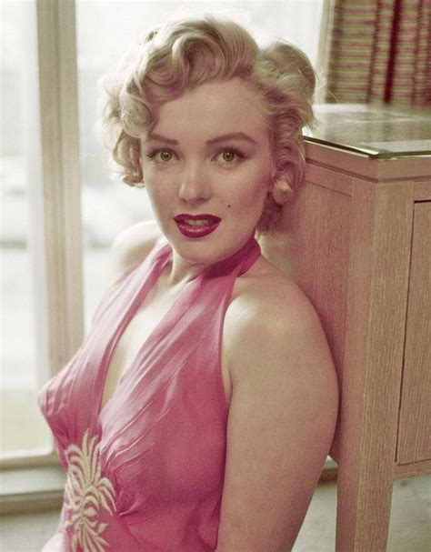 marilyn monroe in pink halter dress beaded color photo print ad model movie star 50s vintage