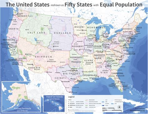 Reimagined Political Map Of United States With Equal Populations In