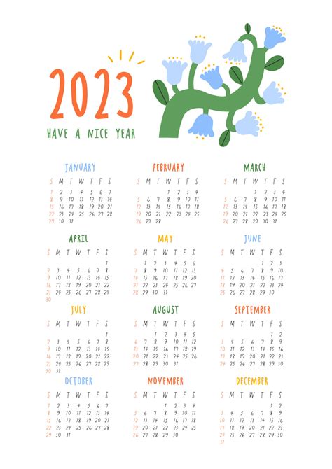 Beautiful Floral Calendar Have A Nice Year 2023 Botanical