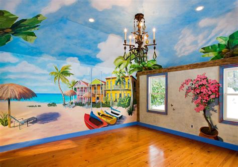 Caribbean Ocean And Beach Mural On Walls And Ceiling By Arteriors