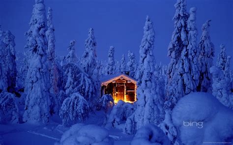 Free Download 1920x1200 Bing Highlighted House In Deep Snowy Forest
