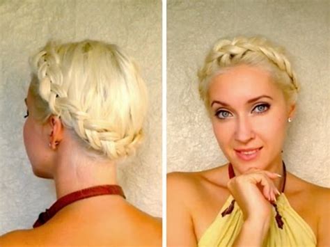 Since chopping my mop above shoulder length, i've been experimenting with different styles, like this messy braided crown that looks cute with carefree waves. Dutch crown braid tutorial for medium long hair Milkmaid ...