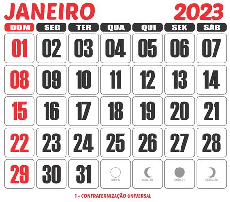 Calendário 2023 Janeiro Imagem Legal