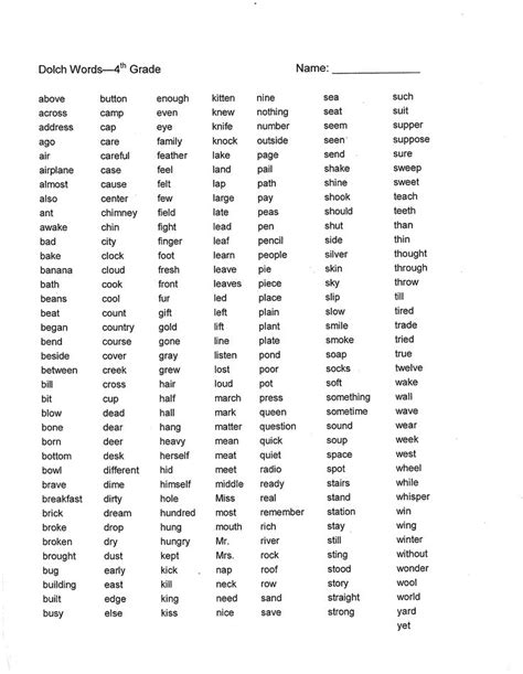4th Grade Word List 4th Grade Sight Words 4th Grade Spelling Words