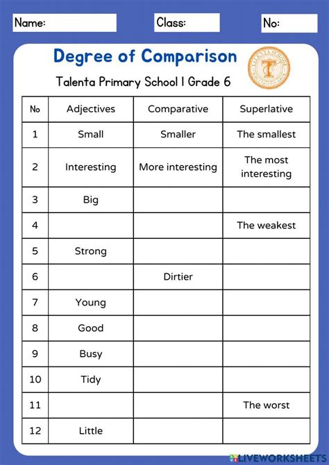 Degree Of Comparison Online Worksheet For Grade 6 Primary School