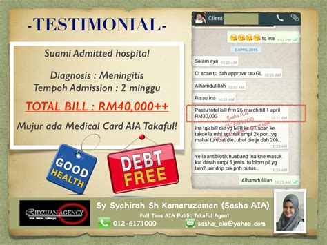 No one plans to get sick or hurt, but most people need medical care at some point. Sasha AIA : AIA Public Takaful Consultant: TESTIMONIAL ...