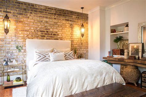 Polished Industrial Bedroom With Exposed Brick Walls File Diy