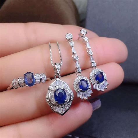 Real Natural Sapphire Jewelry Set Natural Real Sapphire 925 Sterling