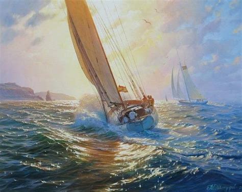 Sailing Ship Painting By Alexander Shenderov Original Oil Painting
