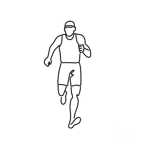 Male Marathon Runner Running Front View Line Drawing Black And White