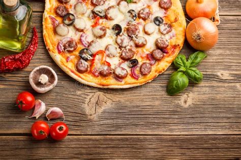 Pizza With Ingredients Stock Photo Image Of Cheese Meal 35954346