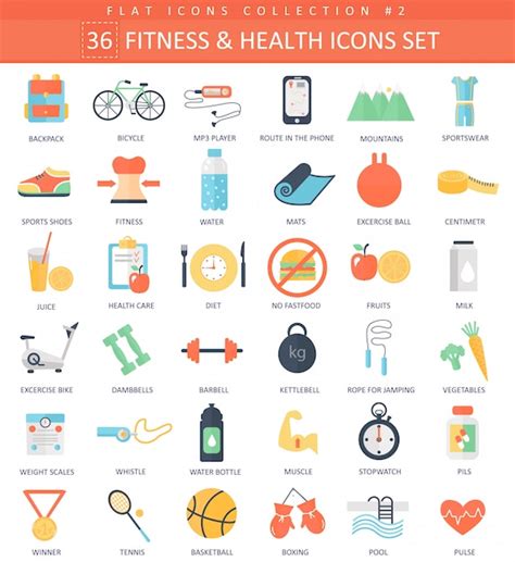 Premium Vector Fitness And Health Flat Icons Set