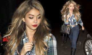 Sarah Hyland Wears Leather Boots Over Western Style Shirt Daily Mail