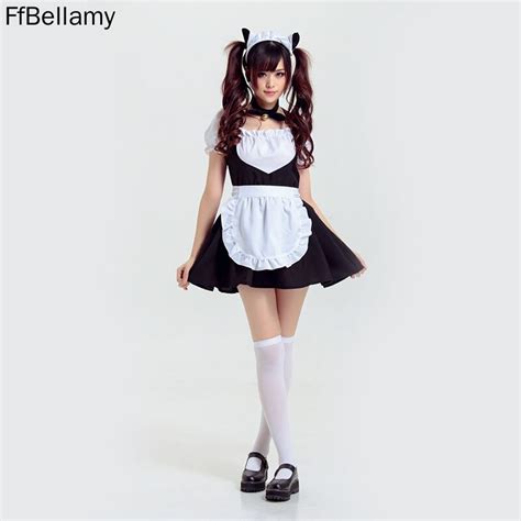 Cute Anime Cat Bell Maid Dress Claasic Cosplay Costume Girls Kawaii
