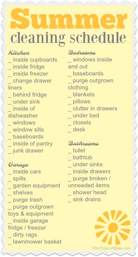 Cleaning a house can feel like endless work. Free Summer House Cleaning List · The Typical Mom